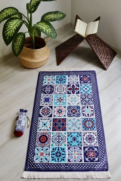 Pratik Ve Taşınabilir Ipek Dokulu Keseli Seccade 40 Yama Desen S100110 Turuncu - Resim 6