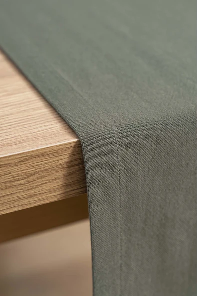 Rivaİstanbul Ruffle Haki Fırfırlı %100 Pamuklu Ham Keten Runner 50x130 cm - Resim 5