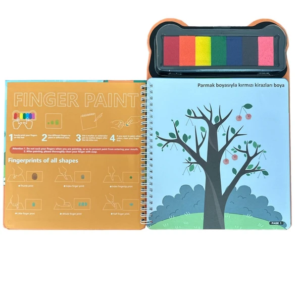 Lino Parmak Boyama Ve 7 Li Parmak Boya Paleti Aktivite Kitabı Hayvanlar (LP-600) - Resim 2