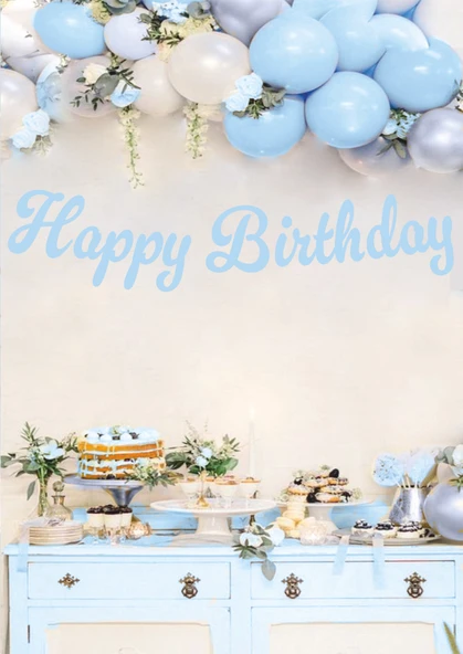 Happy Birthday Mavi Kaligrafi Banner ürün görseli 1