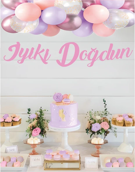 İyiki Doğdun Pembe Kaligrafi Banner ürün görseli 1