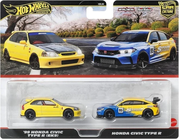 1:64 Hot Wheels Premium Car Culture 2'li Paket 99 HONDA CIVIC TYPE R (EK9)  & HONDA CIVIC TYPE R HBL96 - JBL00 - 6