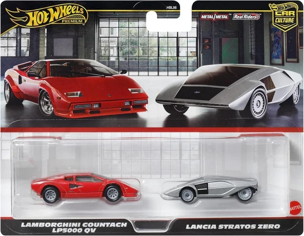 1:64 Hot Wheels Premium Car Culture 2'li Paket LAMBORGHINI COUNTACH LP5000 QV  & LANCIA STRATOS ZERO HBL96 - JBL02 - 6