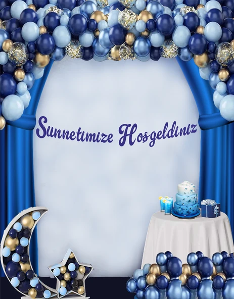 Sünnetimize Hoşgeldiniz Saks Mavi Kaligrafi Banner - 1