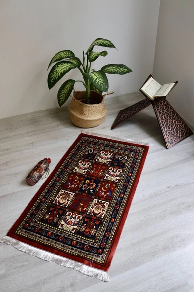 Pratik Ve Taşınabilir Ipek Dokulu Keseli Seccade 40 Yama Desen S100110 Turuncu - Resim 2