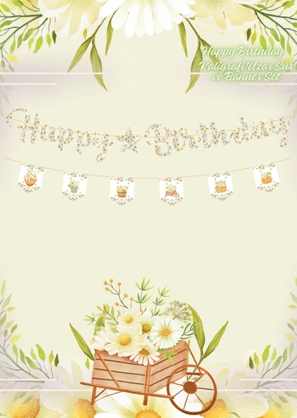 Papatya Happy Birthday Kaligrafi ve Banner Set ürün görseli 1