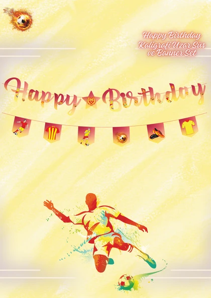Sarı Kırmızı Taraftar Happy Birthday Kaligrafi ve Banner Set ürün görseli 1