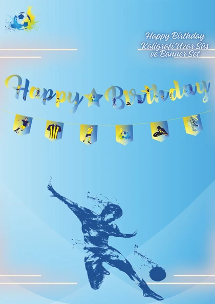 Sarı Lacivert Taraftar Happy Birthday Kaligrafi ve Banner Set ürün görseli 1