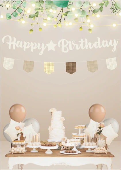 Retro Vanilya Happy Birthday Kaligrafi ve Banner Set ürün görseli 1