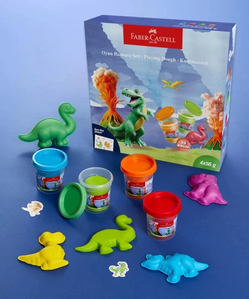 Faber-Castell Dino 4x56 gr Oyun Hamuru ve 3D Kalıp Oyun Hamuru Seti ürün görseli