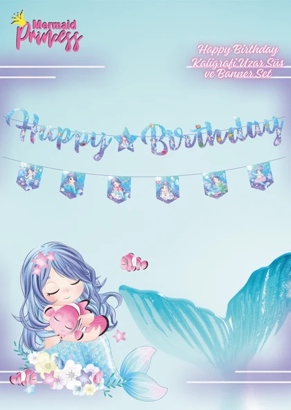 Deniz Kızı Happy Birthday Kaligrafi ve Banner Set ürün görseli 1