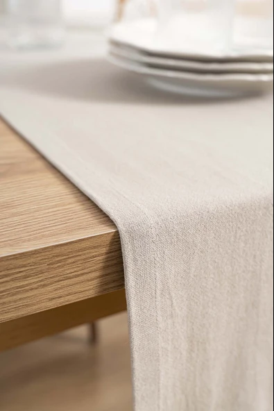 Rivaİstanbul Ruffle Bej Fırfırlı %100 Pamuklu Ham Keten Runner 50x130 cm - Resim 5