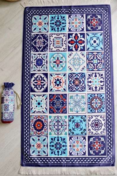 Pratik Ve Taşınabilir Ipek Dokulu Keseli Seccade 40 Yama Desen S100110 Turuncu - Resim 8