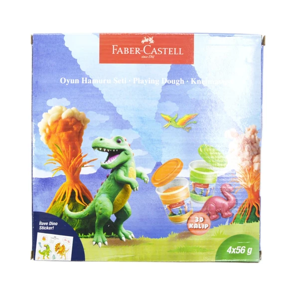 Faber-Castell Dino 4x56 gr Oyun Hamuru ve 3D Kalıp Oyun Hamuru Seti - Resim 3