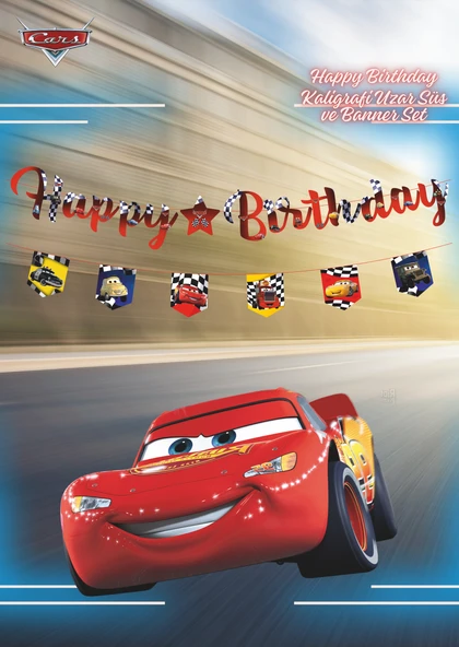Cars Happy Birthday Kaligrafi ve Banner Set ürün görseli 1