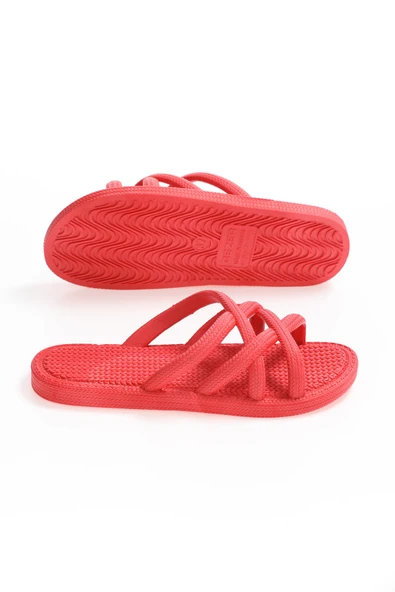 Gezer Yazlık Kaydırmaz Taban Kadın Terlik - Kırmızı - Resim 3