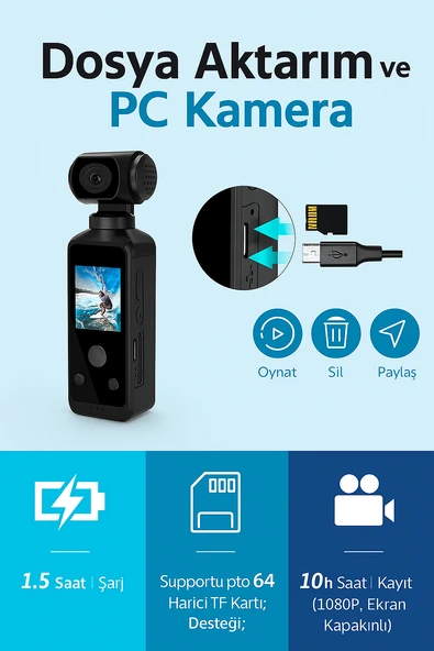 QASUL 4K HD 270 Derece Dönebilir 1.3in  Ekran  Su Geçirmez Kılıflı Kask Motosiklet Doğa Sporları - 6