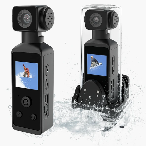 QASUL 4K HD 270 Derece Dönebilir 1.3in  Ekran  Su Geçirmez Kılıflı Kask Motosiklet Doğa Sporları