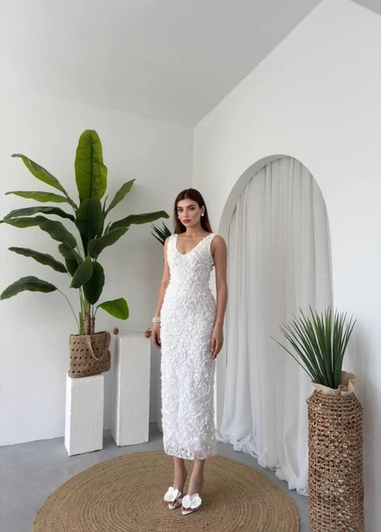Kren Gül Detaylı Elbise - 8