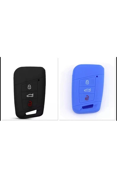 2 Adet Passat B8 Ateca Süper B Silikon Anahtar Koruma Kılıfı Mavi Ve Siyah Anahtarsız Çaliştırma ürün görseli