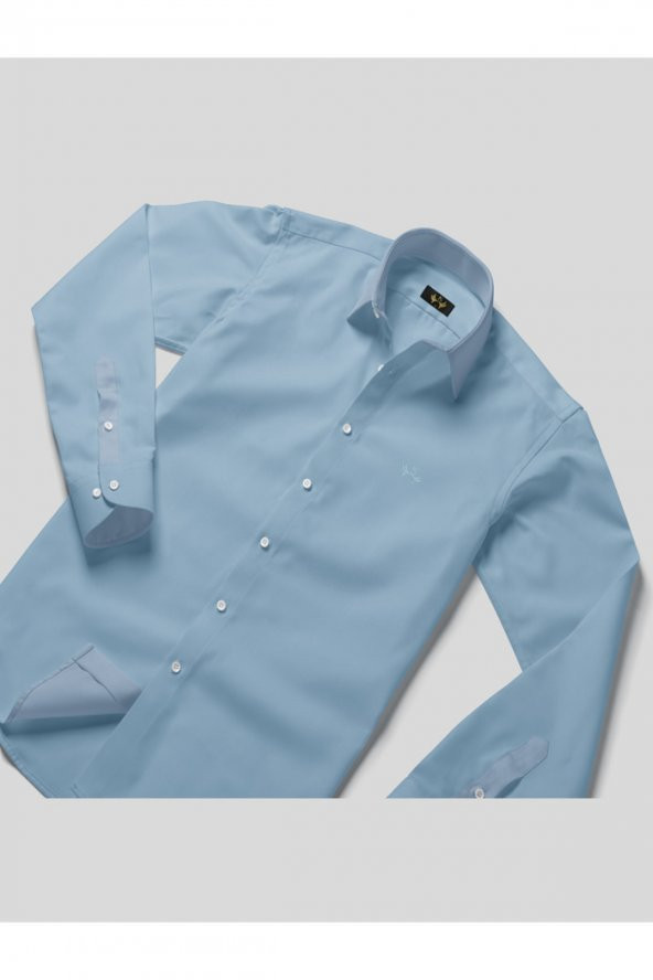 BUZ MAVİSİ PAMUK SATEN KLASİK ERKEK GÖMLEK