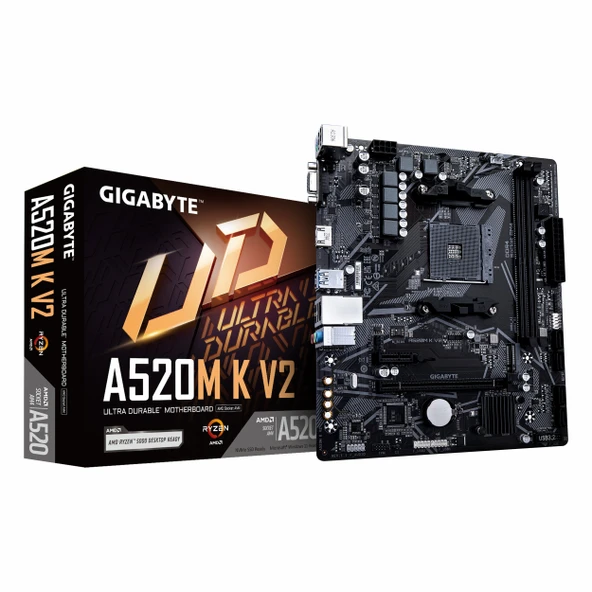 Gigabyte A520M K V2 DDR4 (5100MHz)OC M.2 VGA/HDMI PCIe 3.0 AM4 mATX Anakart ürün görseli 1