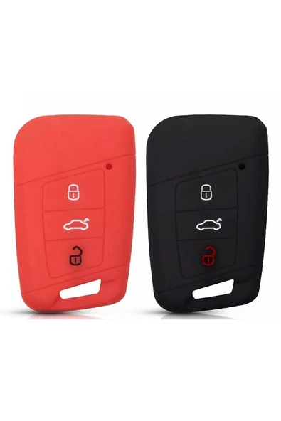 2 Adet Ateca Passat B8 Ve Süper B Silikon Anahtar Koruma Kılıfı Siyah Ve Kırmızı Renk Sustasız Model ürün görseli