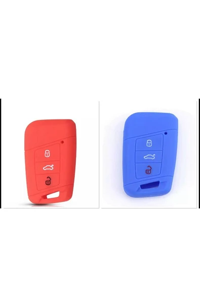 2 Adet Passat B8 Ateca Ve Süper B Silikon Anahtar Koruma Kılıfı Mavi Ve Kırmızı Renk Sustasız Model ürün görseli