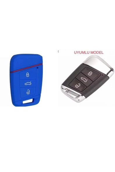 2 Adet Mavi Renk Passat B8 - Ateca Ve Süper B Silikon Anahtar Koruma Kılıfı Sustasız Modeli ürün görseli
