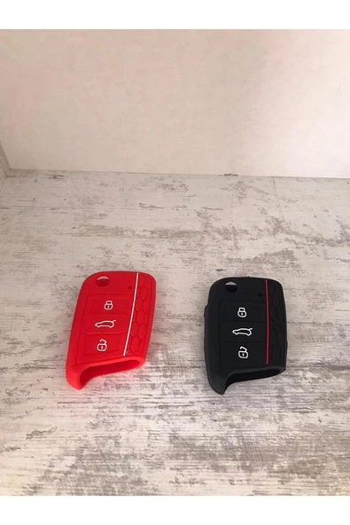 Tiguan Arona T-roc Polo Karoq Radip Kamiq Uyumlu Silikon Anahtar Koruma Kılıfı 2 Adet Siyah Kırmızı ürün görseli