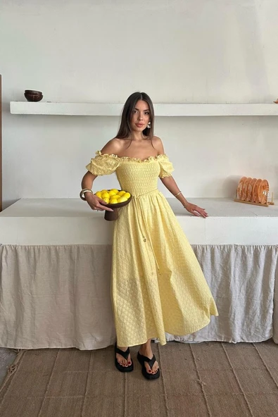 Sarı Gipeli Brode Elbise - 3