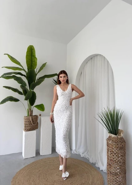 Kren Gül Detaylı Elbise - 4