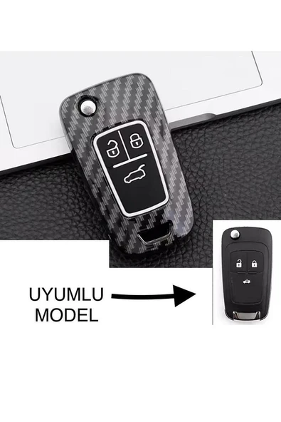 Chevrolet Cruze Ve Opel Astra Insignia Corsa 3 Tuşlu Karbon Anahtar Koruma Kılıf 2.resime Bakınız ürün görseli