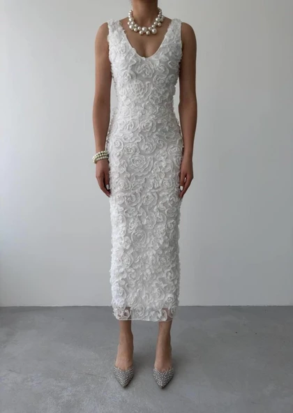 Kren Gül Detaylı Elbise - 2