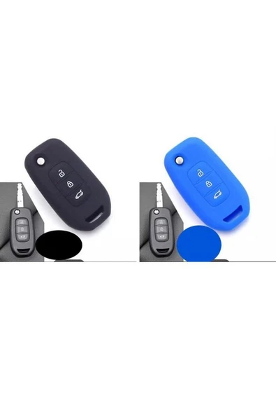 2 Adet Megane 4 Joy - Clio 5 Ve Koleos Silikon Anahtar Koruma Kılıfı Siyah Ve Mavi Renk ürün görseli