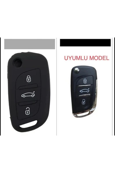 Citroen C4 C5 C-quatre Uyumlu Silikon Anahtar Koruma Kılıfı Siyah Renk ürün görseli