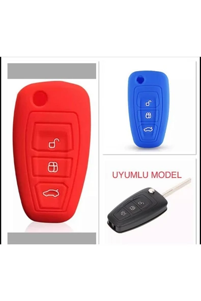 2 Adet Fiesta Kuga Focus C-max Silikon Anahtar Koruma Kılıfı (sustalı) Kırmızı Ve Mavi Renk ürün görseli