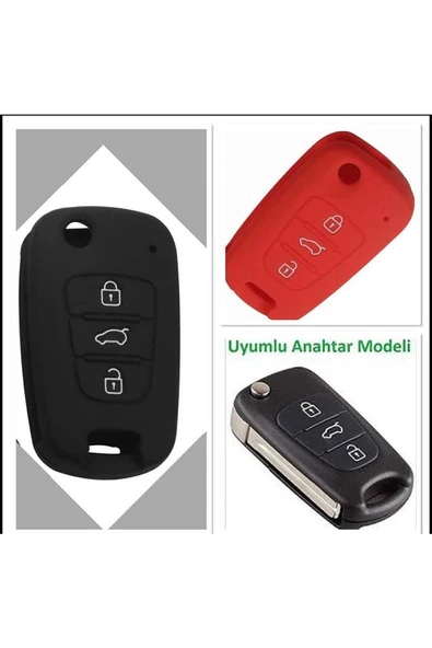 2 Adet Accent Era I20 I30 Elantra Silikon Anahtar Koruma Kılıfı Siyah Ve Kırmızı Renk ürün görseli