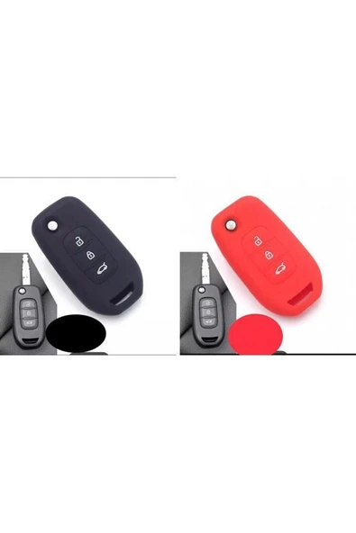 2 Adet Megane 4 Joy - Clio 5 Ve Koleos Silikon Anahtar Koruma Kılıfı Siyah Ve Kırmızı Renk ürün görseli