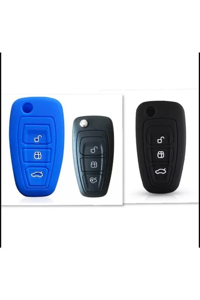 2 Adet Fiesta Kuga Focus C-max Silikon Anahtar Koruma Kılıfı (sustalı) Siyah Ve Mavi Renk ürün görseli