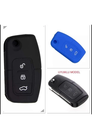 2 Adet Fiesta Focus B-max Kuga Uyumlu Silikon Anahtar Koruma Kılıfı Siyah Ve Mavi ürün görseli