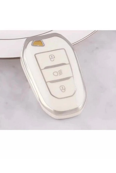 Citröen C3 C4 C5 Aircross Anahtar Koruma Kılıfı Far Tuşlu 2.resime Bakınız Beyaz/Krom ürün görseli