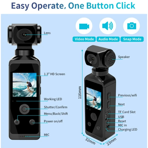 Ozmik K850H 4K Kameralı 3 Eksen Gimbal Sabitleyici Video Kaydedicili  1,3 inç LCD Ekran, 16MP - 3