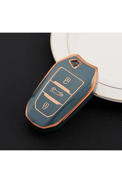 Peugeot 208 308 508 2008 3008 5008 Rifter Anahtar Koruma Kılıfı Anahtarsız Çaliştırma Gri/Gold ürün görseli