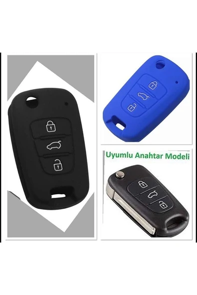 2 Adet Accent Era I20 I30 Elantra Silikon Anahtar Koruma Kılıfı Siyah Ve Mavi Renk ürün görseli