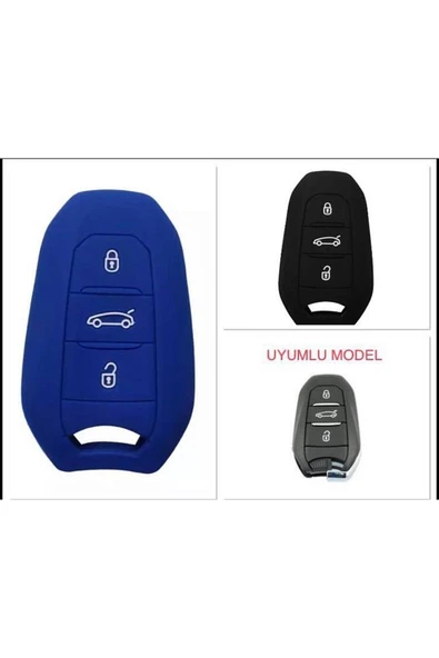 2 Adet Peugeot 308 508 2008 3008 4008 5008 Uyumlu Silikon Anahtar Kılıfı (SUSTASIZ) Mavi Ve Siyah ürün görseli