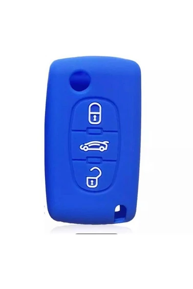 107 207 307 407 308 607 Uyumlu 3 Tuş Silikon Anahtar Koruma Kılıf Mavi Renk - Resim 3
