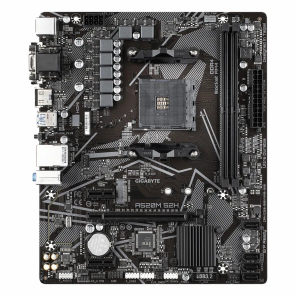 Gigabyte A520M S2H DDR4 (5000MHz)OC M.2 DVI/VGA/HDMI PCIe 3.0 AM4 mATX Anakart - Resim 2