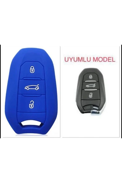 Peugeot 308 508 2008 3008 4008 5008 Uyumlu Silikon Anahtar Kılıfı (SUSTASIZ) Mavi Renk ürün görseli