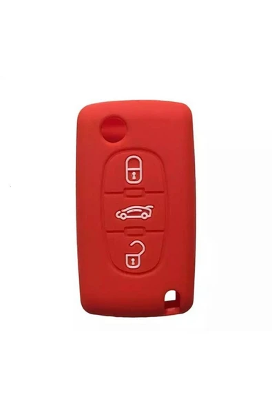 107 207 307 407 308 607 Uyumlu 3 Tuş Silikon Anahtar Koruma Kılıf Kırmızı Renk - Resim 3
